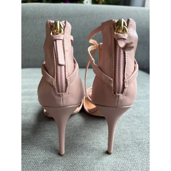 Halston Heritage Monica Leather Strappy Sandal Stilettos Lotus Pale Pink 8 New - Picture 4 of 16